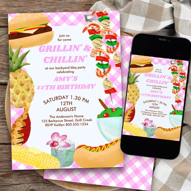 Convites CHURRASCO Grillin e Festa de aniversario de menina (grillin' and chillin' girls bbq birthday invitation)