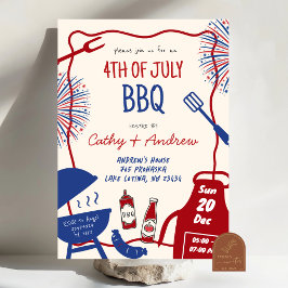 Convites Churrasco Minimalista Desenhado à Mão 4 de Julho C
