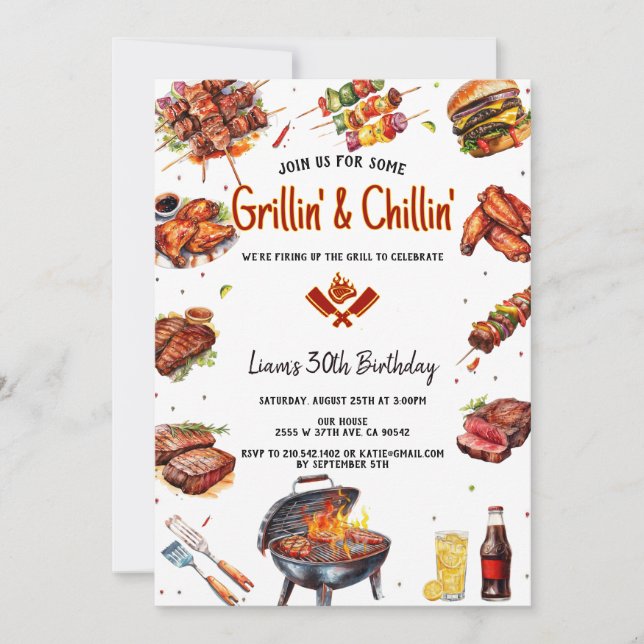 Convites Churrasco Moderno com Churrasqueira e Gelado BBQ F (Frente)