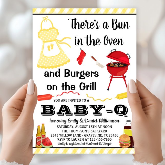 Convites Churrasco Neutro para o Gênero do Baby-Q (Cute BBQ baby shower invitation easily personalized with your event details. )