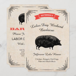 Convites Churrasco no Dia do Trabalho Piquenique Porco Pret