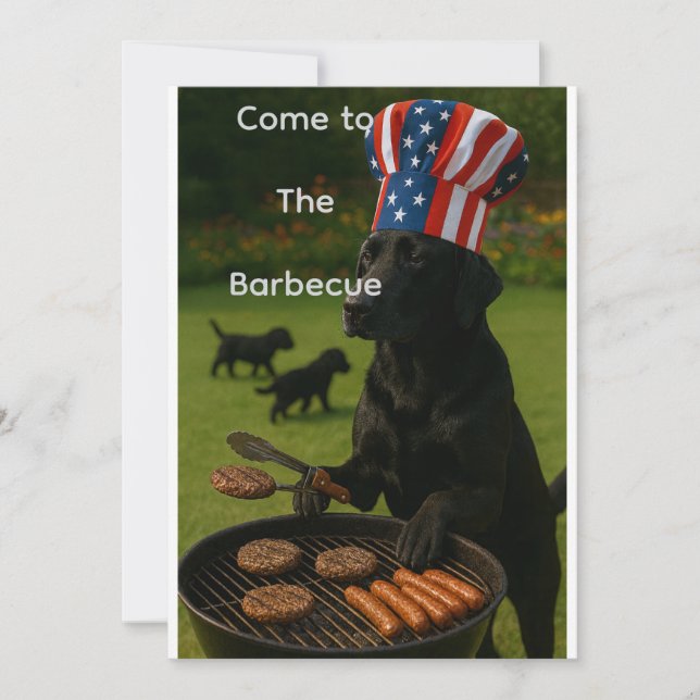 Convites Churrasco Patriótico de Verão com Labrador Preto (Frente)