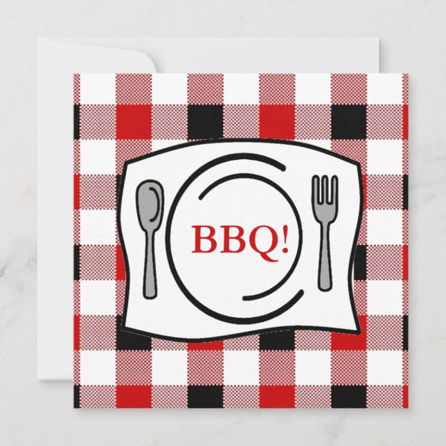 Convites CHURRASCO Red Black Gingham Tablecloth (Frente)