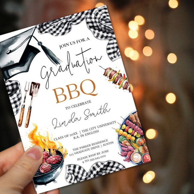 Convites Churrasco Rustic Gingham Graduation (Rustic Gingham Graduation BBQ Invitation ##Rustic Gingham Graduation#BBQInvitation#bbqparty#Rustic)