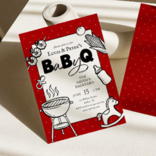 Convites Churrasco Vermelho e Preto para Casais Baby-Q Chá