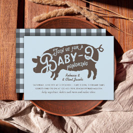 Convites Churrasco Vintage Blue Pig Baby-Q