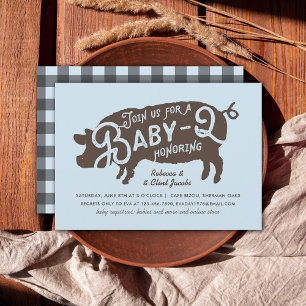 Convites Churrasco Vintage Blue Pig Baby-Q