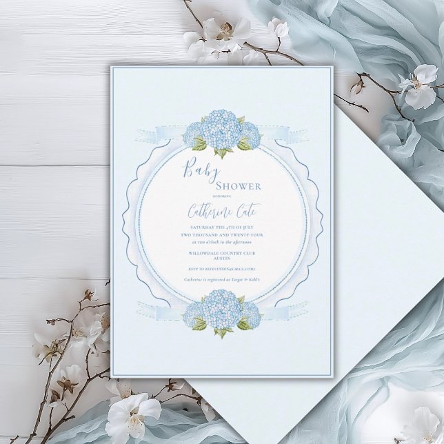 Convites Chuva Azul de Hortênsia Elegante Baby Shower (Criador carregado)