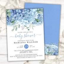 Chuva Azul de Hortênsias Floral em Aquarela para C
