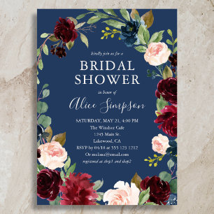 Convites Chuva Azul de Jardim Floral para Chá de Noiva