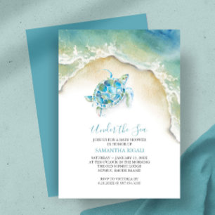 Convites Chuva Azul de Tartaruga Marinha Costeira para Bebê