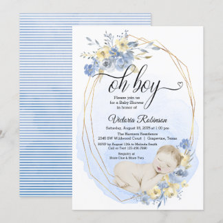 Convites Chuva Azul Dourada Baby Shower Menino