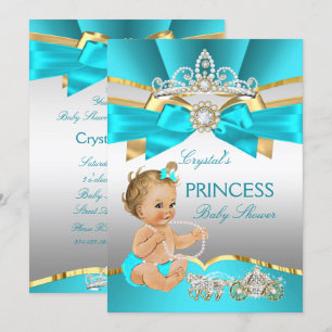 Convites Chuva Azul Dourado Princesa Baby Shower Loura
