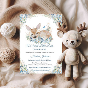 Convites Chuva Azul e Bege Floral Cute Baby Shower do Cervo