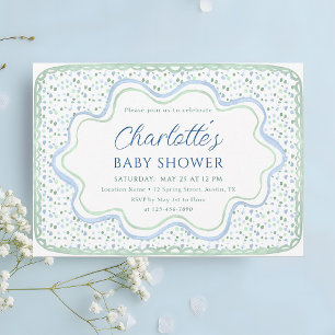 Convites Chuva Azul e Verde Sage Menino Baby Shower