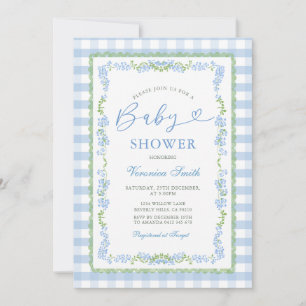 Convites Chuva Azul Floral Grandmillenial Chuveiro de Bebê