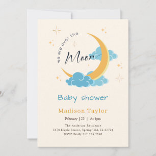 Convites Chuva Azul Lua e Estrelas Celestiais Chás de Bebê
