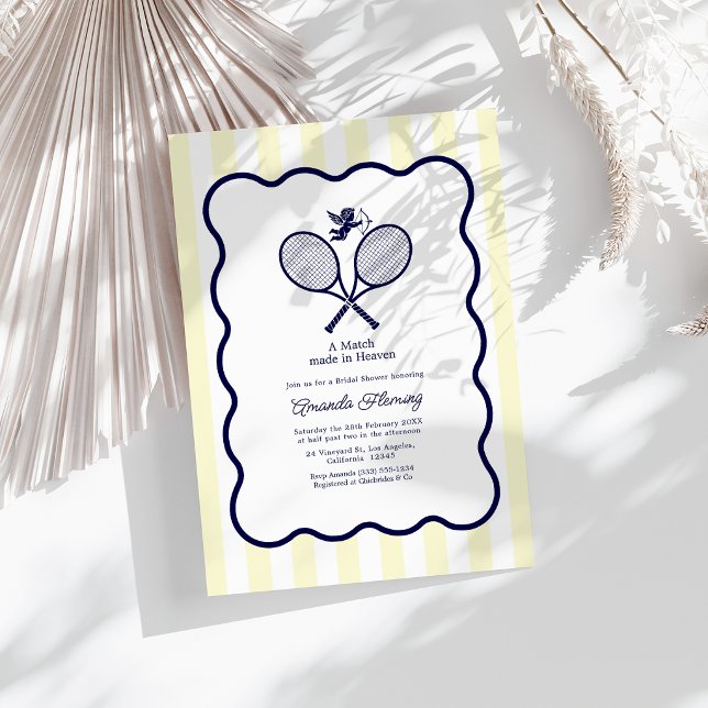 Convites Chuva Azul Marinho & Creme Preppy Ténis Chá de Noi (Navy Blue & Cream Preppy Tennis Bridal Shower Invitation)