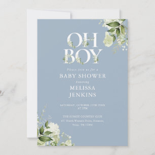 Convites Chuva Azul Oh Boy Verdura Código QR Baby Shower