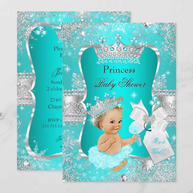 Convites Chuva Azul Princesa Bebê Festa de Criança Loura Me (Frente/Verso)
