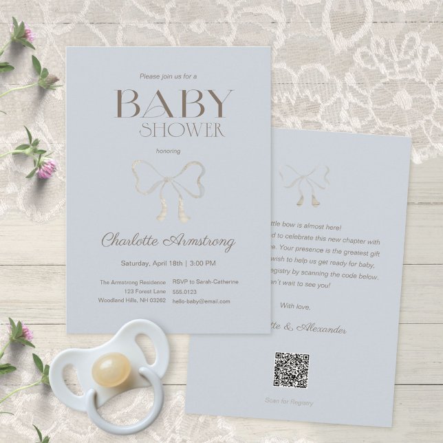 Convites Chuva Azul Profunda e Poeirenta em Aquarela para C (Deep Dusty Blue Watercolor Bow Baby Shower Invitation ©Susanne Sachers - Sunny Mind 🌞)