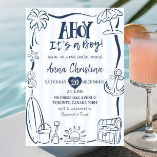 Convites Chuva Azul Quriky Ahoy Menino Baby Shower