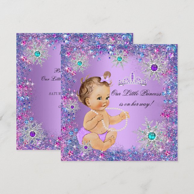 Convites Chuva Azul Roxo Rosa Princesa Baby Shower Marrom (Frente/Verso)