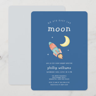 Convites Chuva Azul Sobre o Foguete Lunar Baby Shower