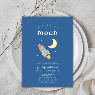 Convites Chuva Azul Sobre o Foguete Lunar Baby Shower