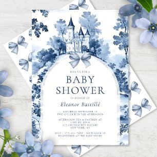 Convites Chuva Azul Toile De Jouy Chá de Bebê Francês