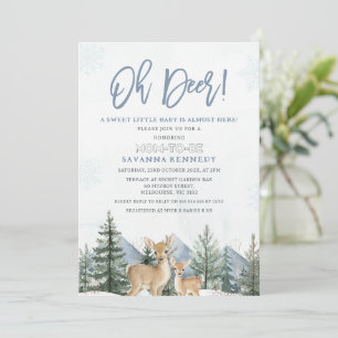 Convites Chuva Azul Verde Inverno Oh Deer Baby Shower