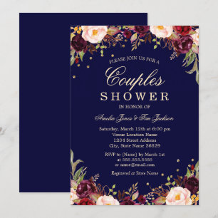 Convites Chuva Burgundy Navy Floral Elegante para Casais