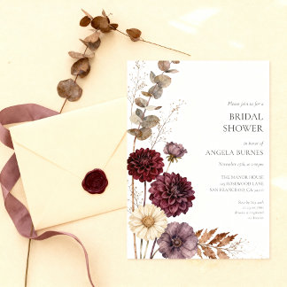 Convites Chuva Burgundy Outono Elegante Chuveiro Nupcial