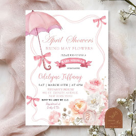 Convites Chuva de Abril Baby Shower Rosa Floral