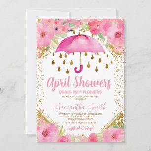 Convites Chuva de Abril do Guarda-Chuva Rosa Traz Flores de