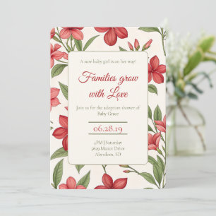 Convites Chuva de Adoção Botânica Floral Vermelha Elegante