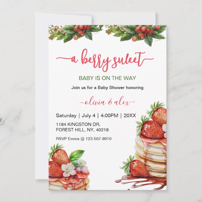 Convites Chuva de água Script Morango doce Baby shower (Frente)