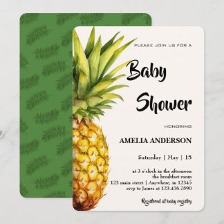 Convites Chuva de Água Tropical Abacaxi Baby Shower
