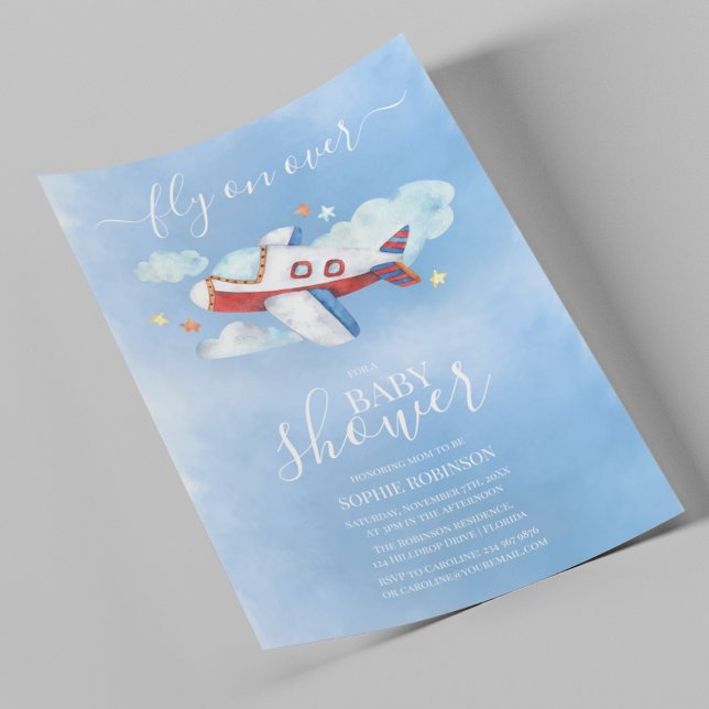 Convites Chuva de Aguarela Baby Shower de Aeroplano (Criador carregado)