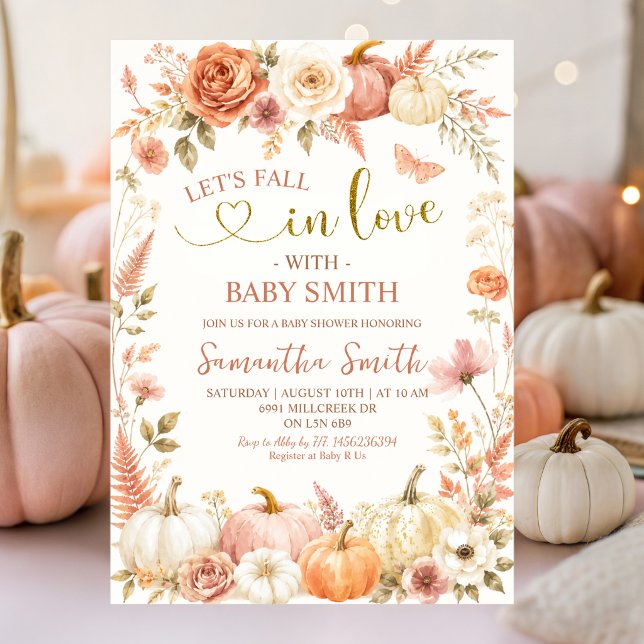 Convites Chuva de Amor Abóbora Boho Floral Baby Shower (Criador carregado)