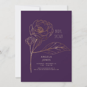Convites Chuva de Amor Ameixa Dourada Floral Chá de Noiva
