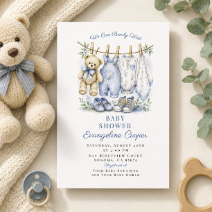 Convites Chuva de Amor Azul Aguardamos Bebê Shower