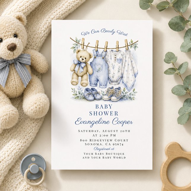 Convites Chuva de Amor Azul Aguardamos Bebê Shower (Criador carregado)