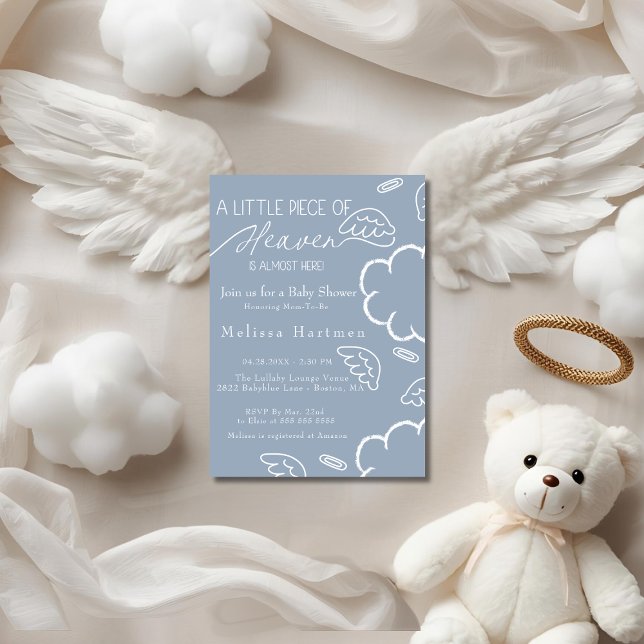 Convites Chuva de Amor azul baby shower (Little Piece of Heaven blue baby shower Invitation)