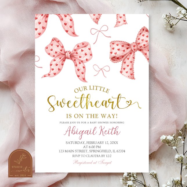 Convites Chuva de Amor Baby Shower com Laço Xadrez Rosa (Criador carregado)