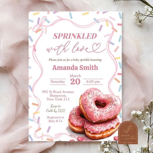 Convites Chuva de Amor - Baby Shower de Donut Rosa (Criador carregado)
