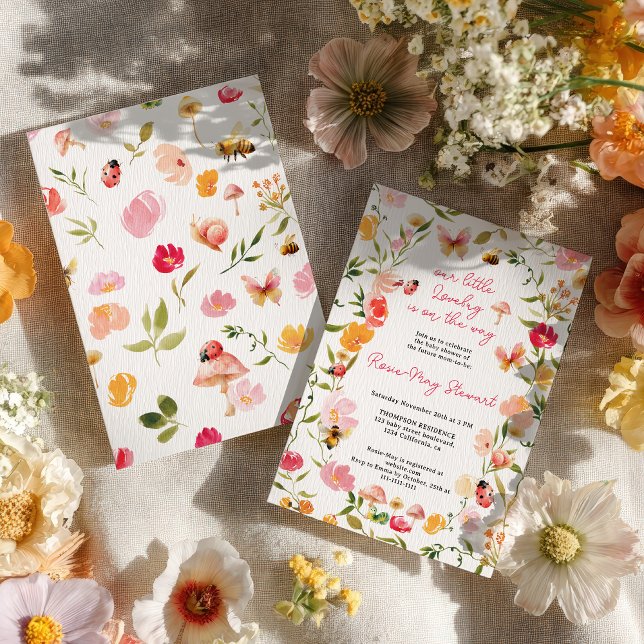 Convites Chuva de Amor: Baby Shower de Jardim de Primavera (Cute Little Lovebug Spring Garden Baby Shower Invitation)