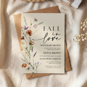 Convites Chuva de Amor Bege Chá de Bebê Flor Silvestre