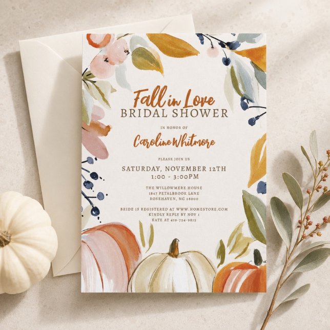 Convites Chuva de Amor Bridal Shower de Aquarela com Abóbor (Criador carregado)