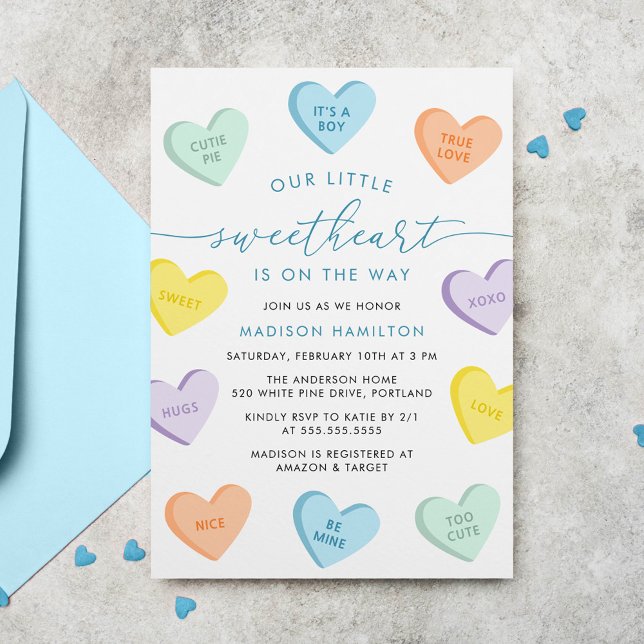 Convites Chuva de Amor Candy Hearts Baby Shower (Criador carregado)